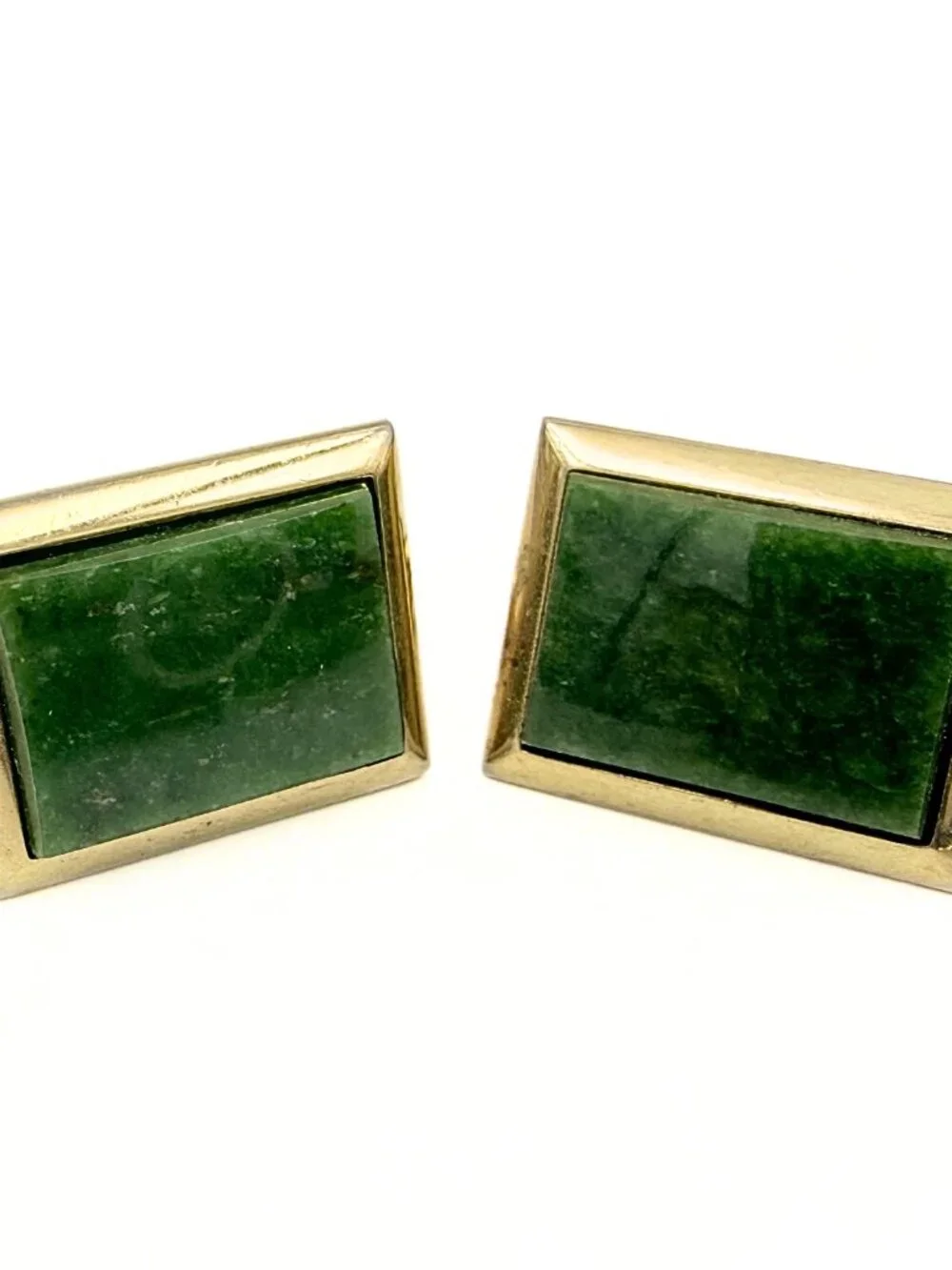Handsome Hallmarked MCM Gold Plated Nephrite Jade Minimalist Cufflinks